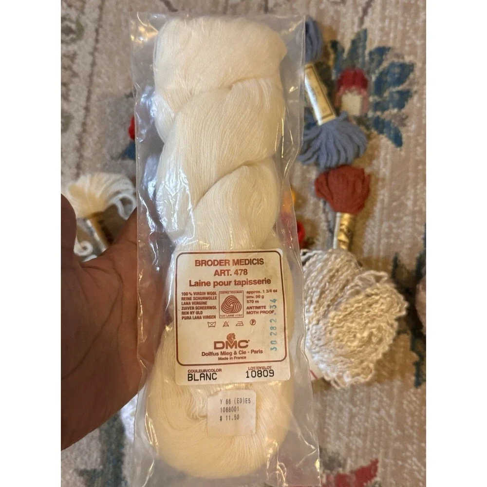 HKS DMC Broder Medicis “BLANC” Virgin Wool Thread VTG 570m plus Other Yarn LOT